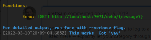 screenshot of functions logging