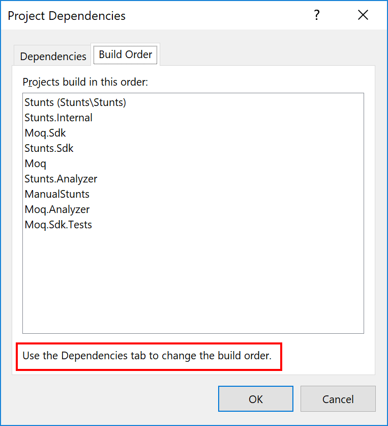 use project dependencies tab