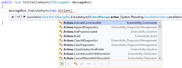 actions intellisense