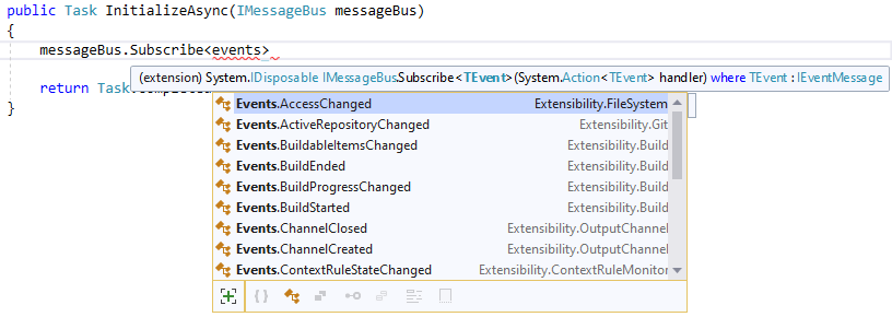 events intellisense