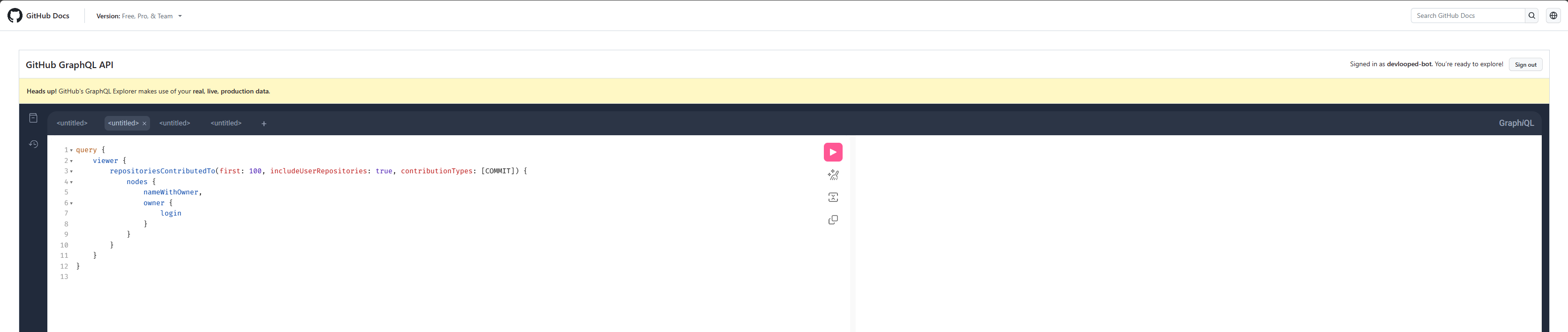 GraphQL explorer in gigantic screen