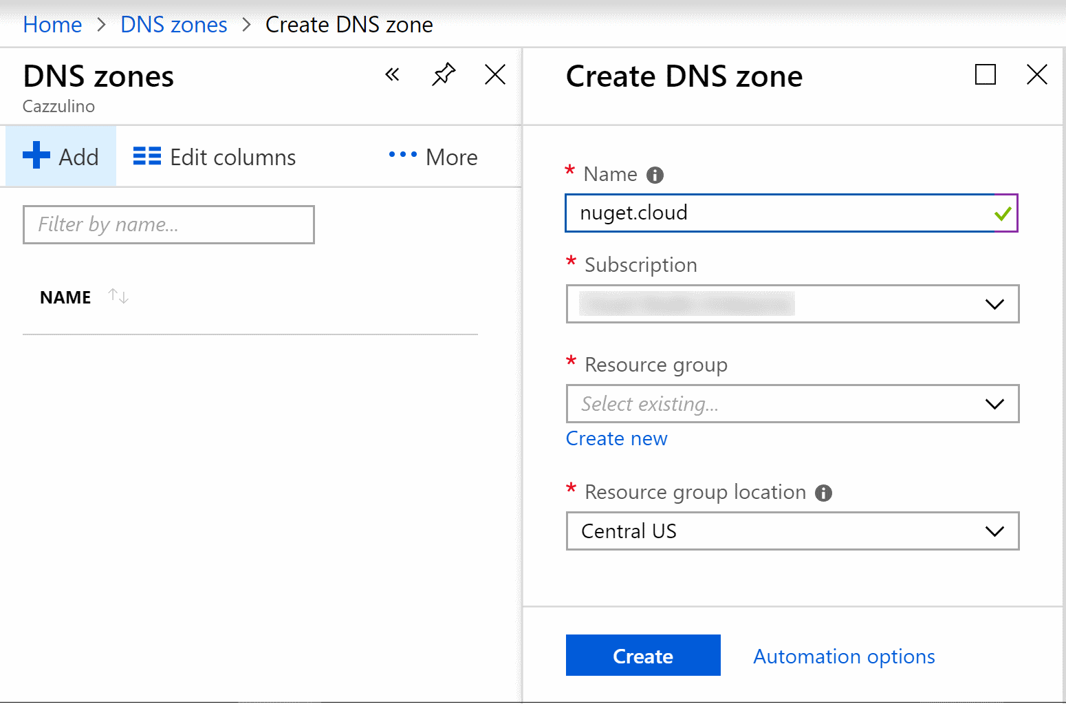 create DNS zone